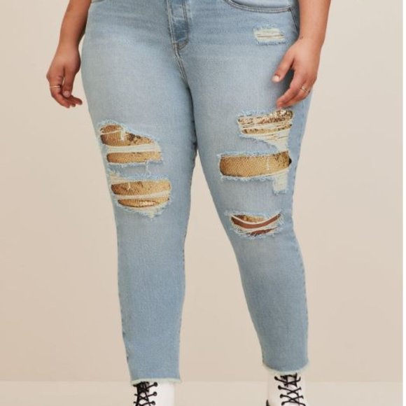 Torrid Mid Rise Sequin Jean - Picture 1 of 7